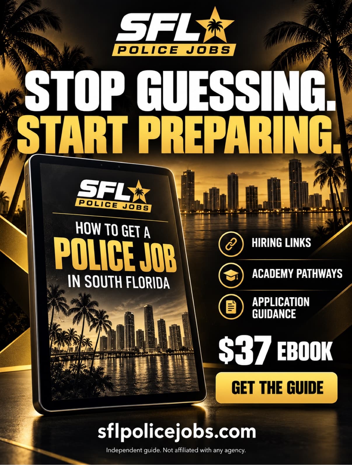 Tablet showing the ebook — stop guessing, start preparing